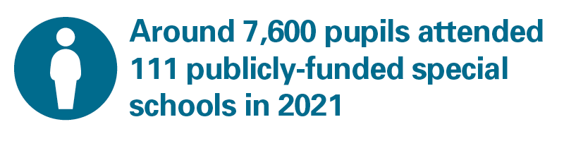 Infographic showing around 7,600 pupils attended 111 publicly-funded special schools in 2021