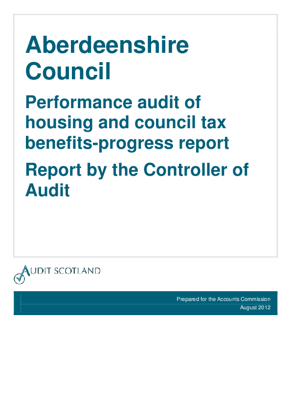 Publication cover: Aberdeenshire Council housing and council tax benefits: Progress report