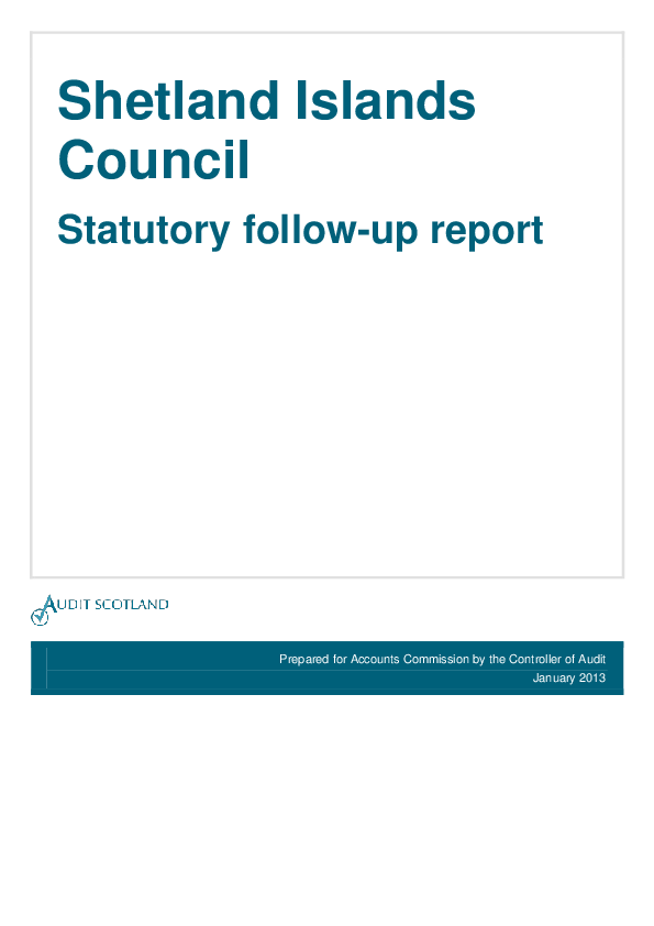 Publication cover: Shetland Islands Council - Statutory follow-up report