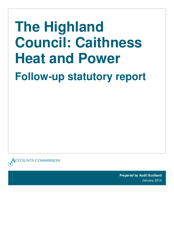 Publication cover: The Highland Council: Caithness Heat and Power: Follow-up statutory report